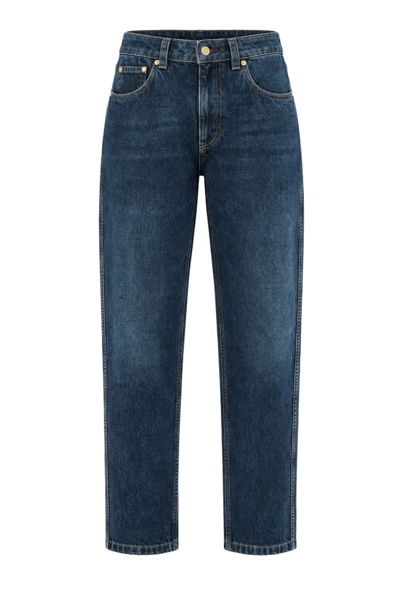 Authentic denim straight trousers with shiny bartack