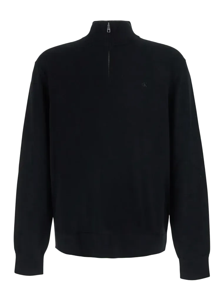 Calvin Klein Merino Wool Half-Zip Sweater — Black