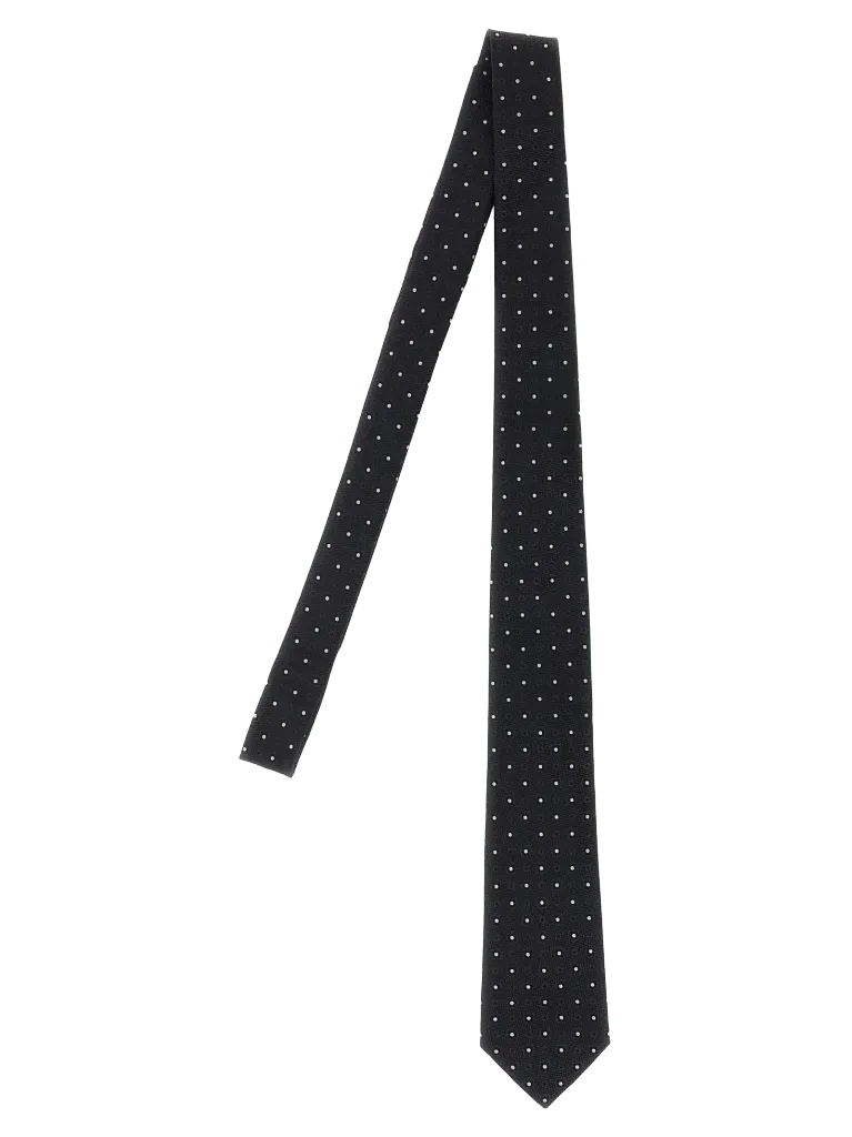 Saint Laurent Silk Jacquard Polka Dot Necktie — Black