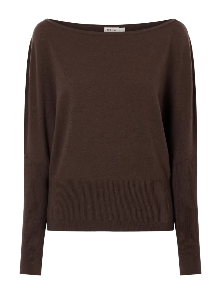Lavina off-the-shoulder ribbed-detailed wool-blend sweater
