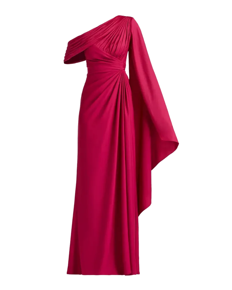 Pleated One-Shoulder Cape Gown