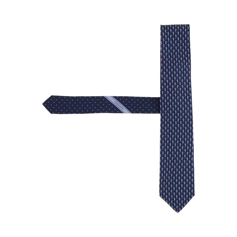 Ferragamo Silk Printed Necktie — Navy