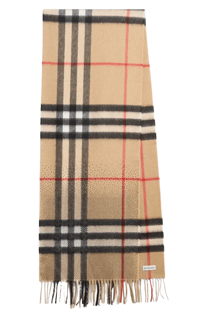 Crystal Embellished Check Cashmere Fringe Scarf