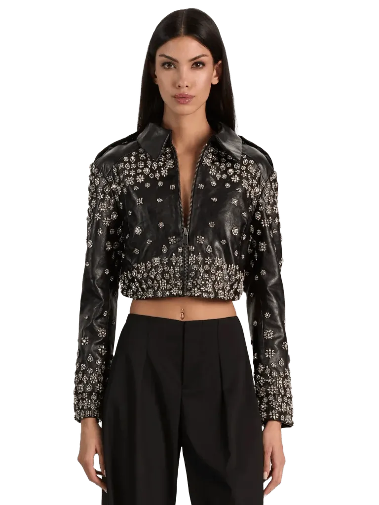 HYDE EMBELLISHED VEGAN LEATHER JACKET - BLACK