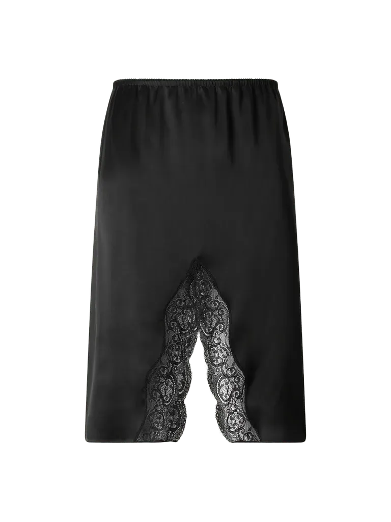 Lace-trimmed silk-satin midi skirt