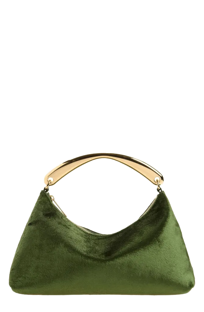 Rhea Metal Handle Velvet Hobo Bag