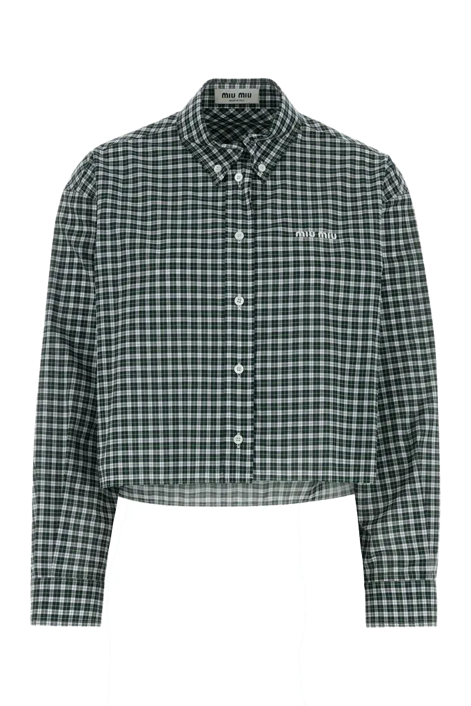 Miu Miu Embroidered Cotton Checkered Shirt — Green