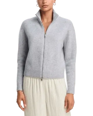 AQUA 100% Cashmere Brushed Zip Front Sweater - Exclusive
