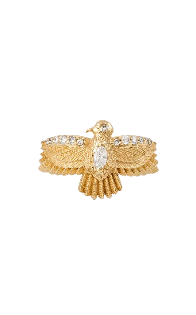 14k Yellow Gold Small Pave Marquise Dia Center Thunderbird Ring