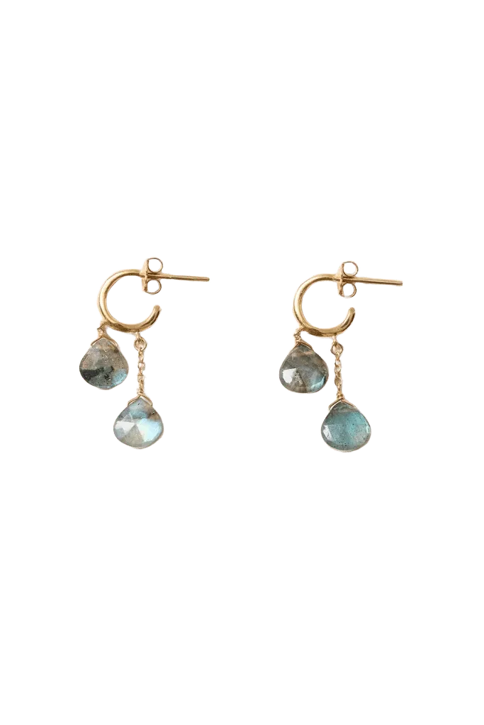 Dew Drop Hoop Earrings Labradorite