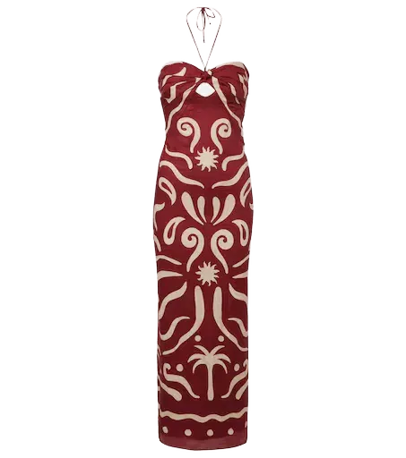 Leda printed halterneck linen maxi dress