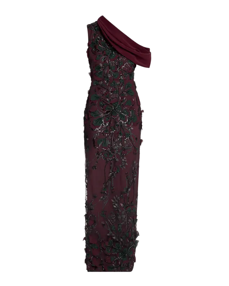 Embroidered One-Shoulder Column Gown