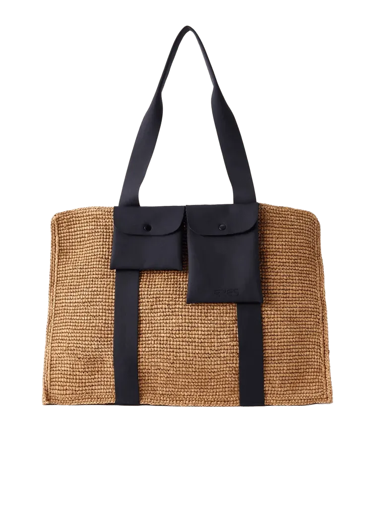 Faux raffia tote bag - black - One Size