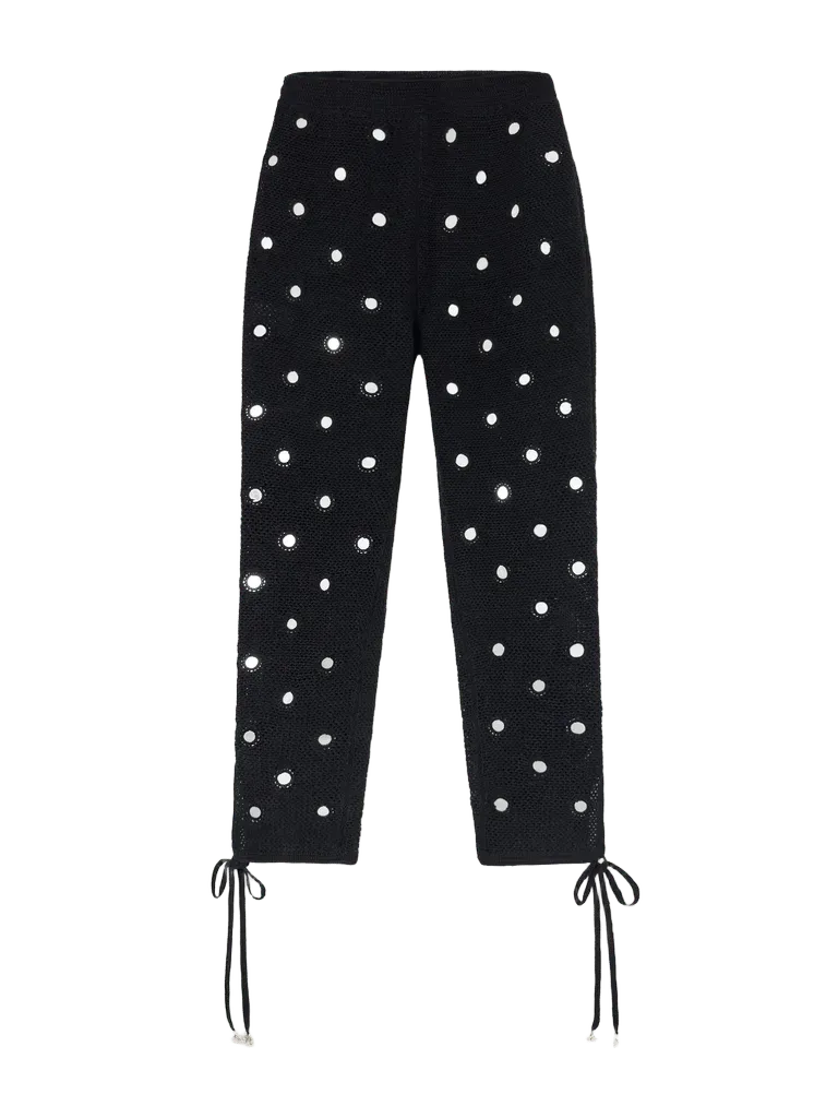 Tanvee embellished cotton crochet-knit skinny capri pants
