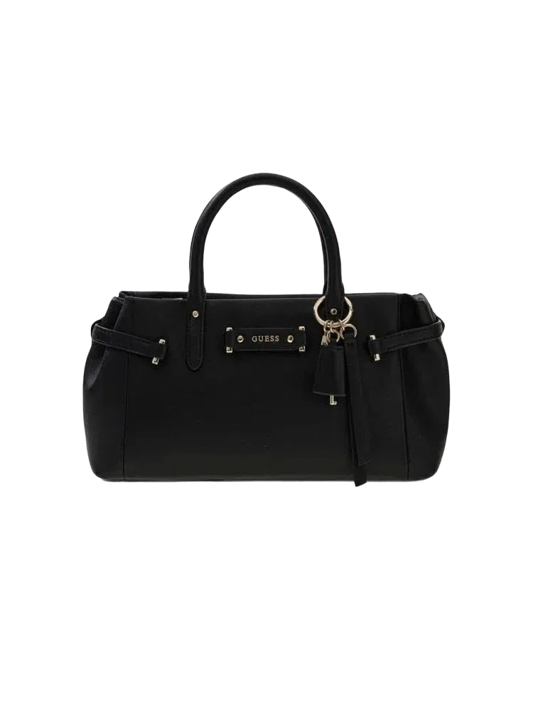 Guess Pleated Polyurethane Satchel Shoulder Bag — Black