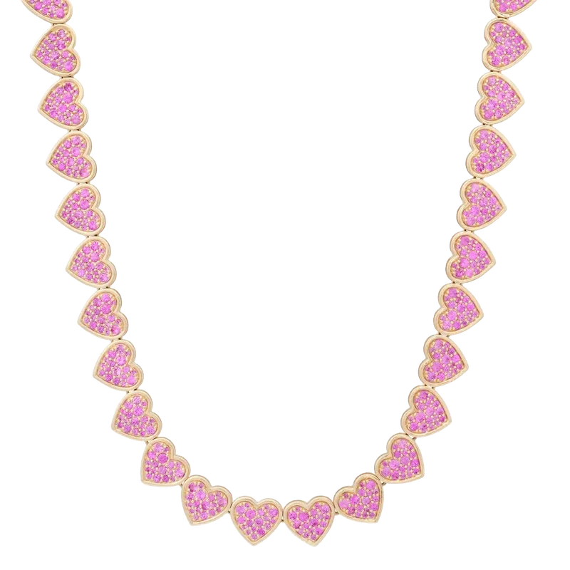 Pink Sapphire Heart Tennis Necklace