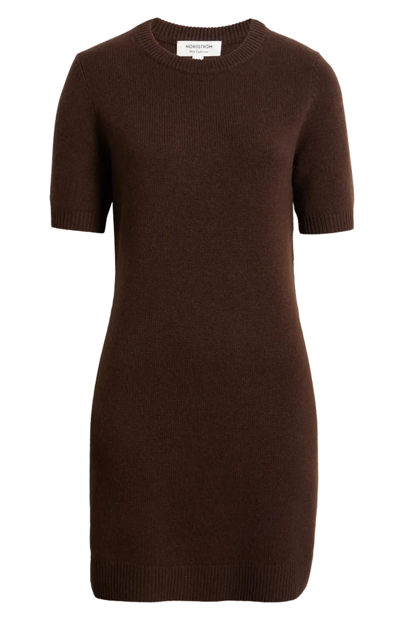 Short Sleeve Wool & Cashmere Sweater Dress
