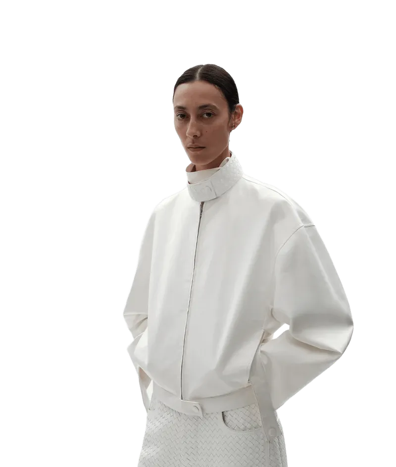 Women's Papery Leather Blouson in White