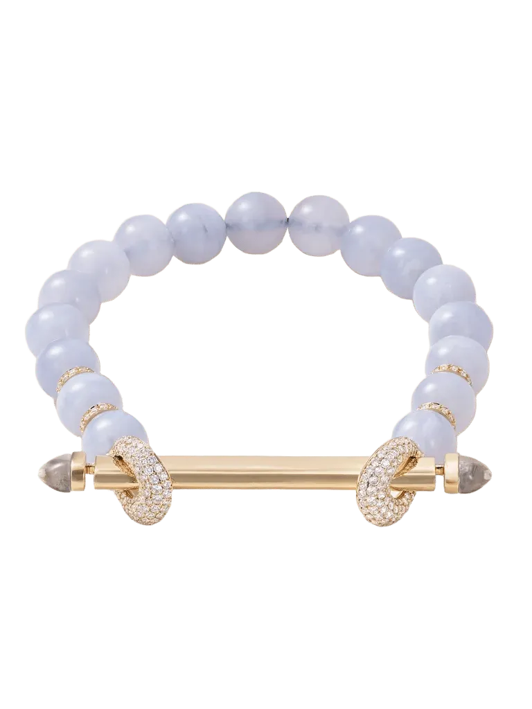 18-karat gold, chalcedony, quartz and diamond beaded bracelet