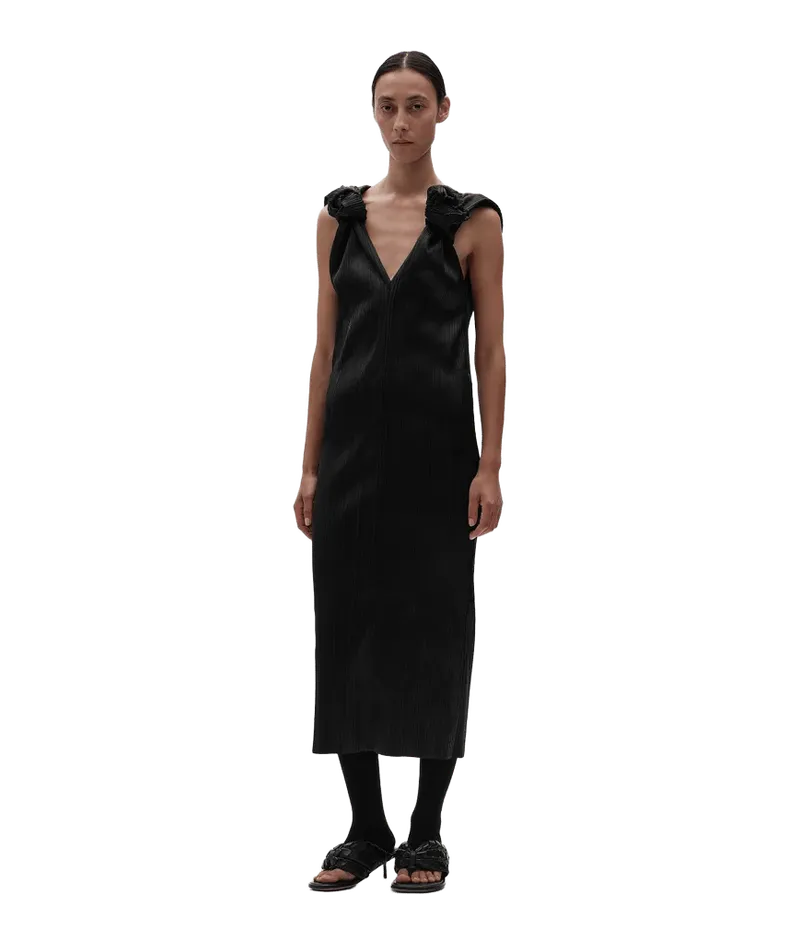 Women's Plissé Satin Dress in Double black
