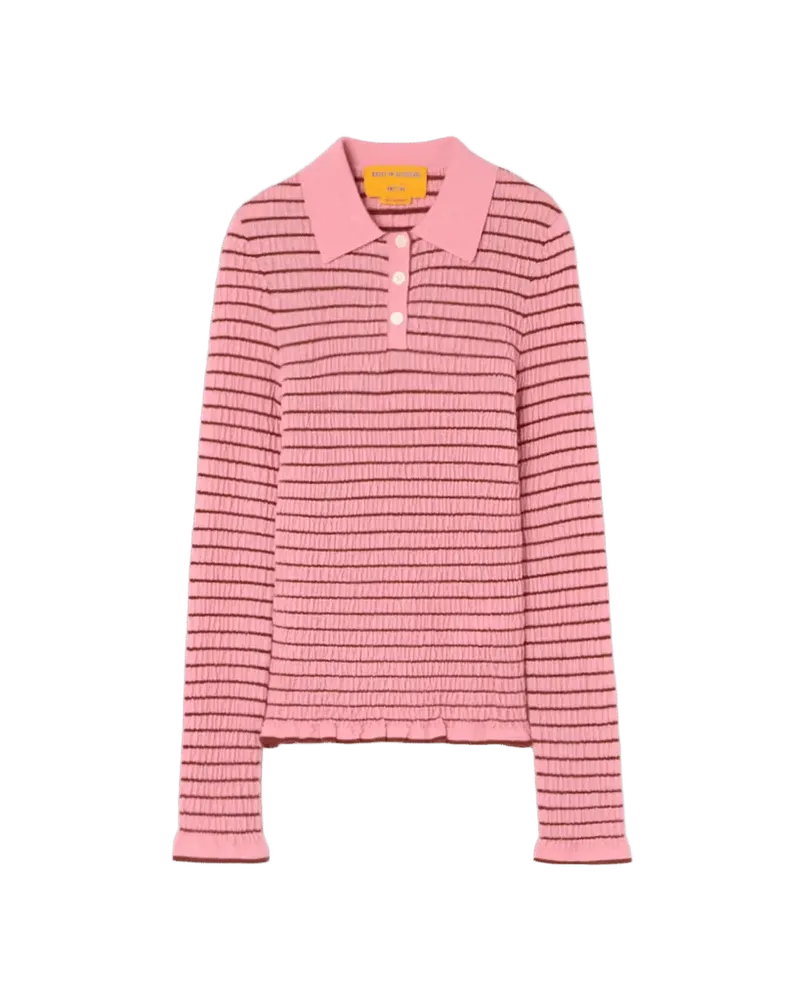 Smocked L/S Shrunken Polo - Sprinkle/Burnt Sienna