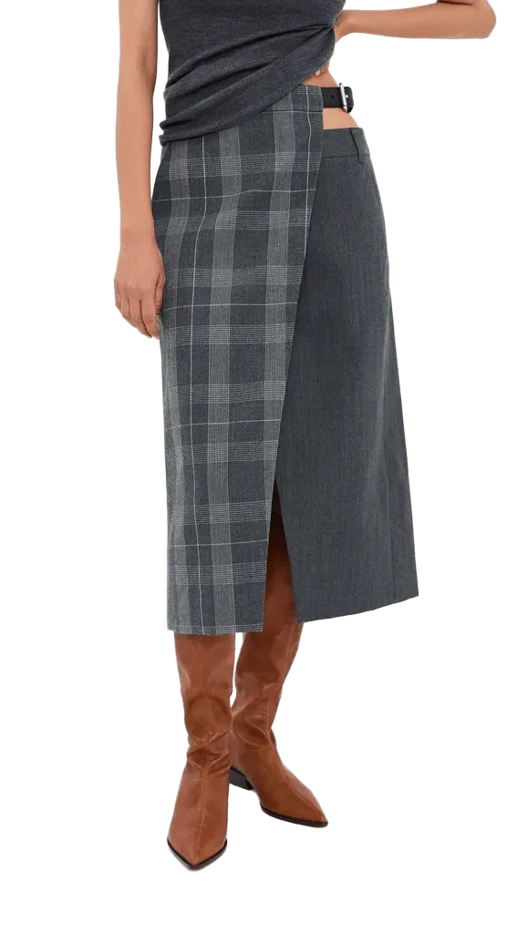 Papery Wool Plaid Double Apron Skirt
