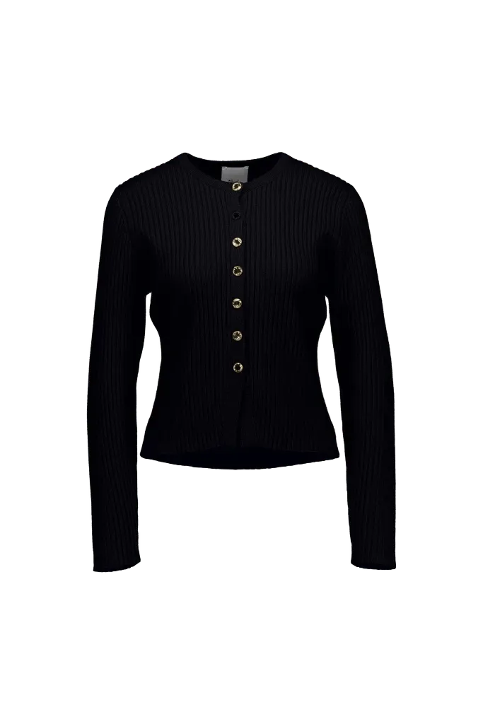Woll-Mischung Strickjacke in Schwarz