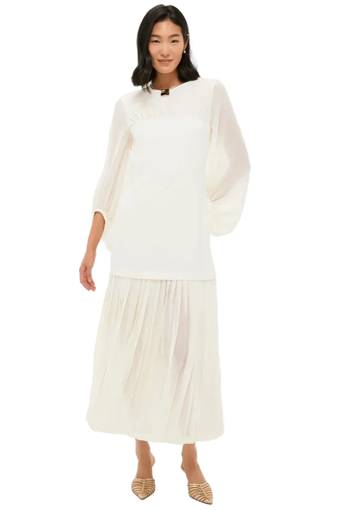 Ivory Chiffon Pleated Lorraine Dress