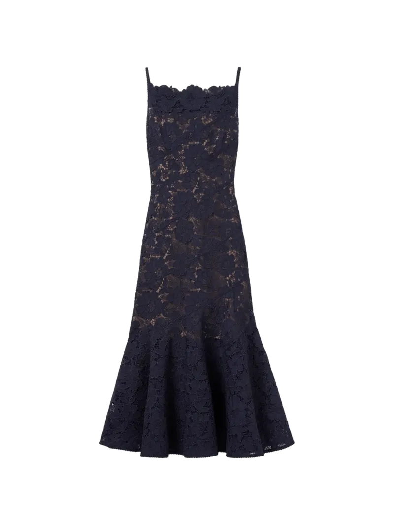 Self-Portrait navy spiral lace midi dress