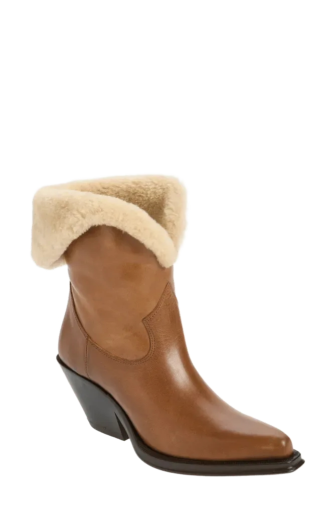 Azelan Genuine Shearling Cuff Western Boot