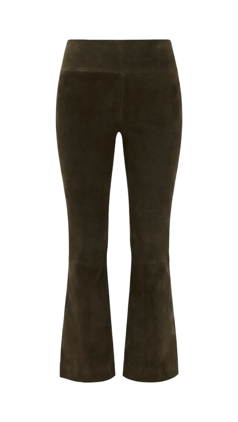 Lambskin Suede Ankle Flare Pants