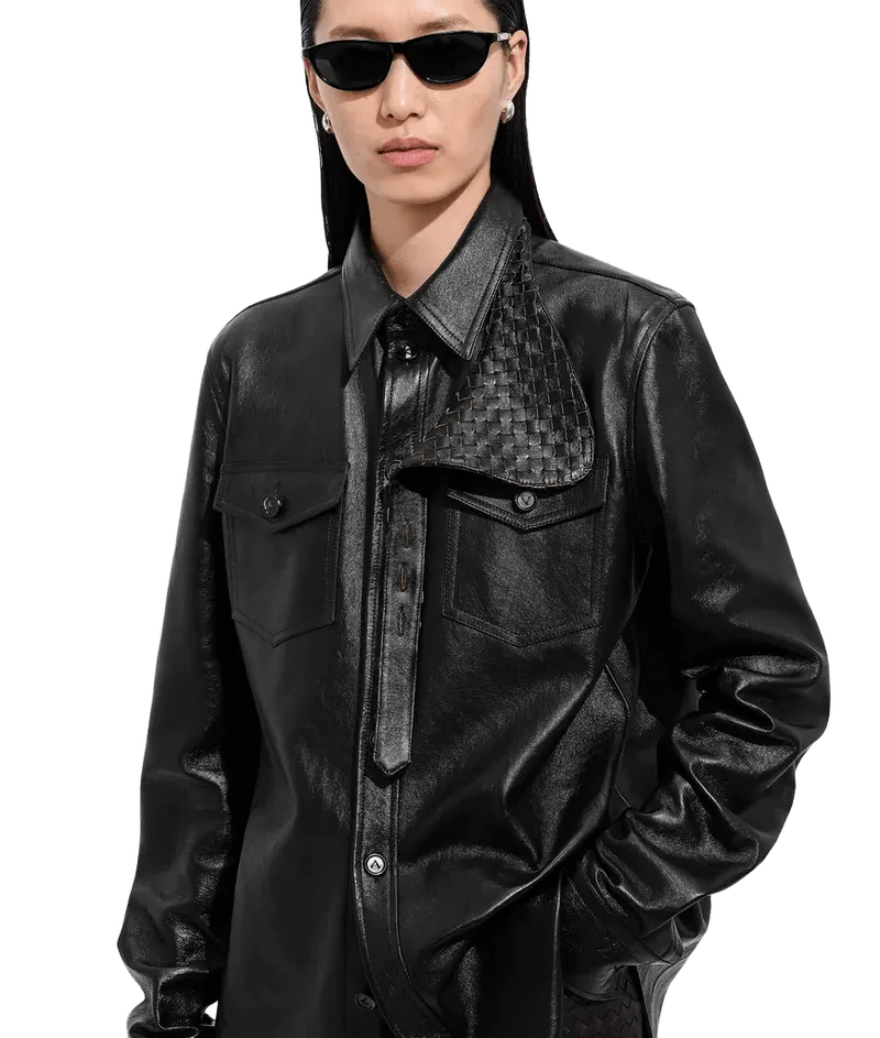Women's Weathered Leather Shirt in Black/brown