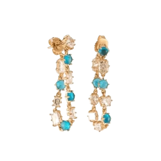 Mixed Shape Diamonds and Apatite Soft Hoop Earrings