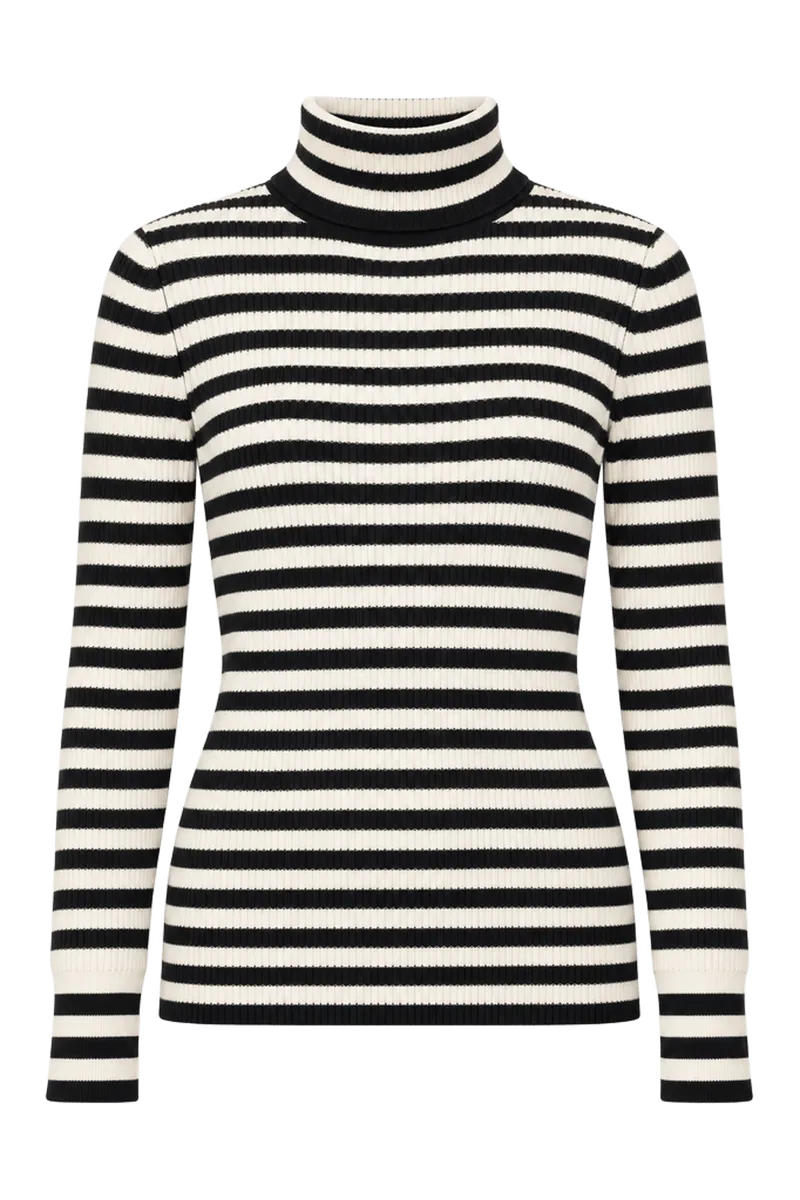 Striped Ribbed Turtleneck Pullover