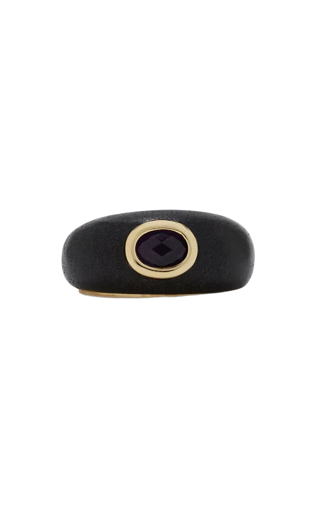 Callie 12K Gold-Plated Brass Ebony and Amethyst Ring