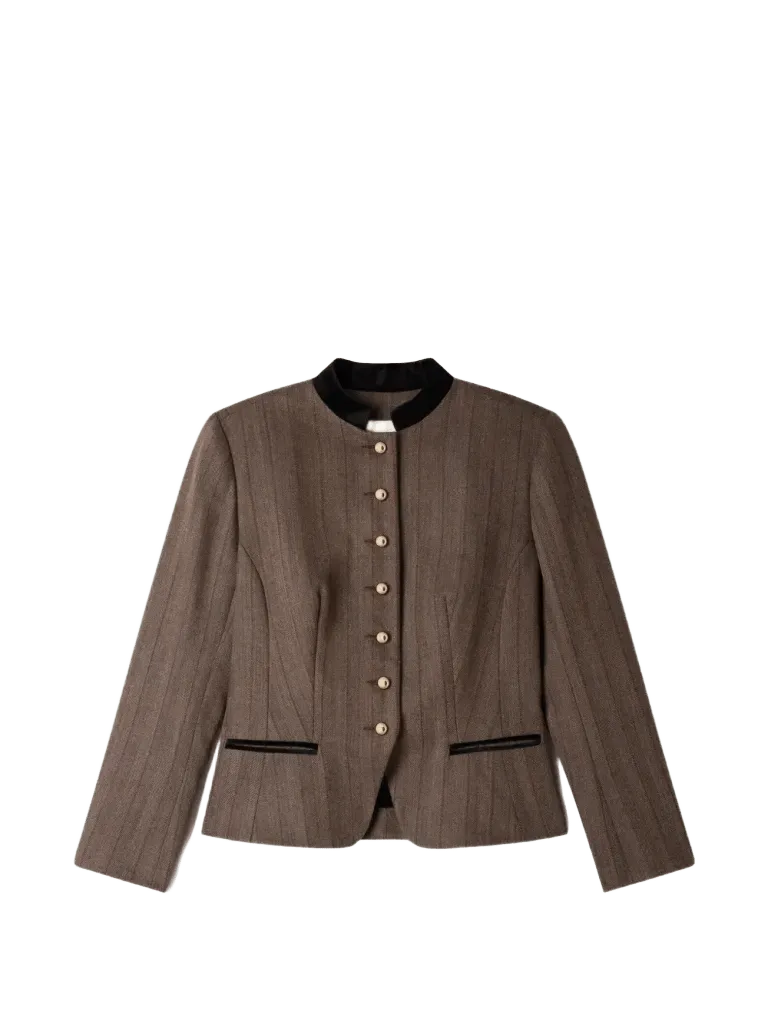 SANDRO striped velvet-collar jacket