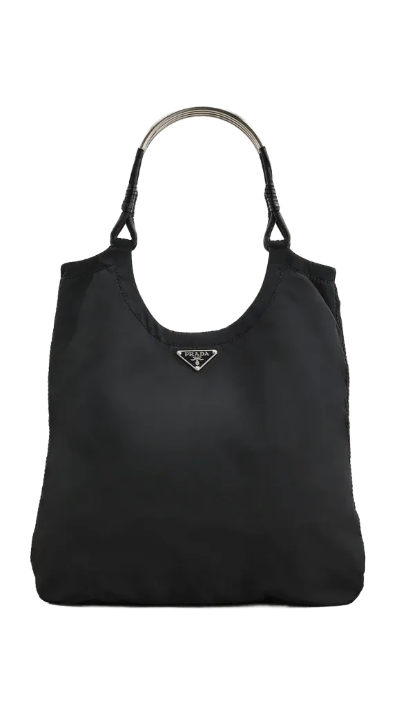 Prada Metal Handle Nylon Shoulder Bag