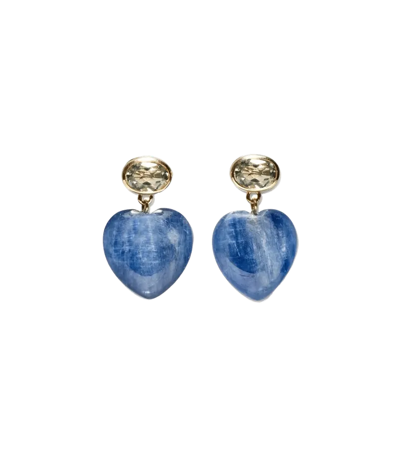 14k Gold Kyanite Heart Earrings