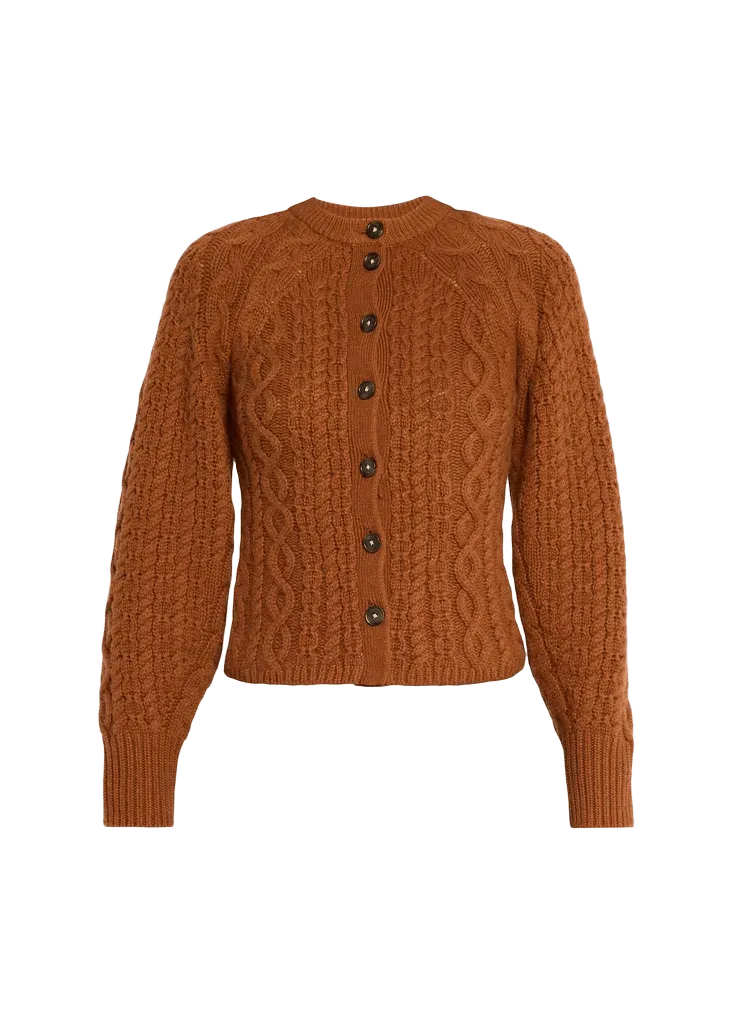 Sculpted Cashmere-Wool Cable-Knit Cardigan