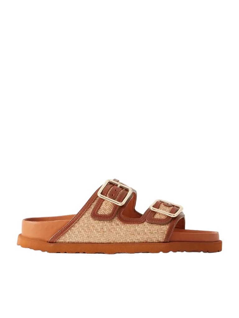 Arizona leather-trimmed raffia sandals