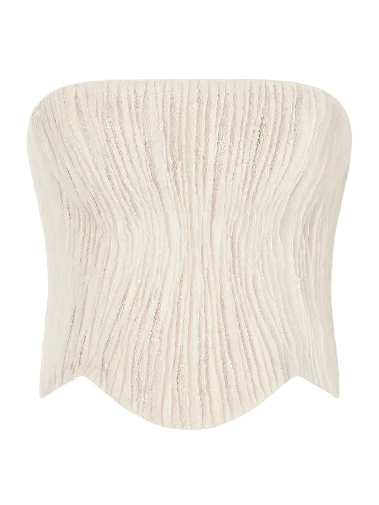 Crinkled-organza bustier top