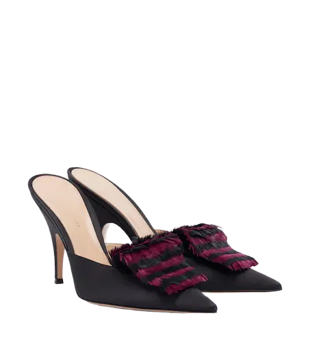 Feather-trimmed satin mules