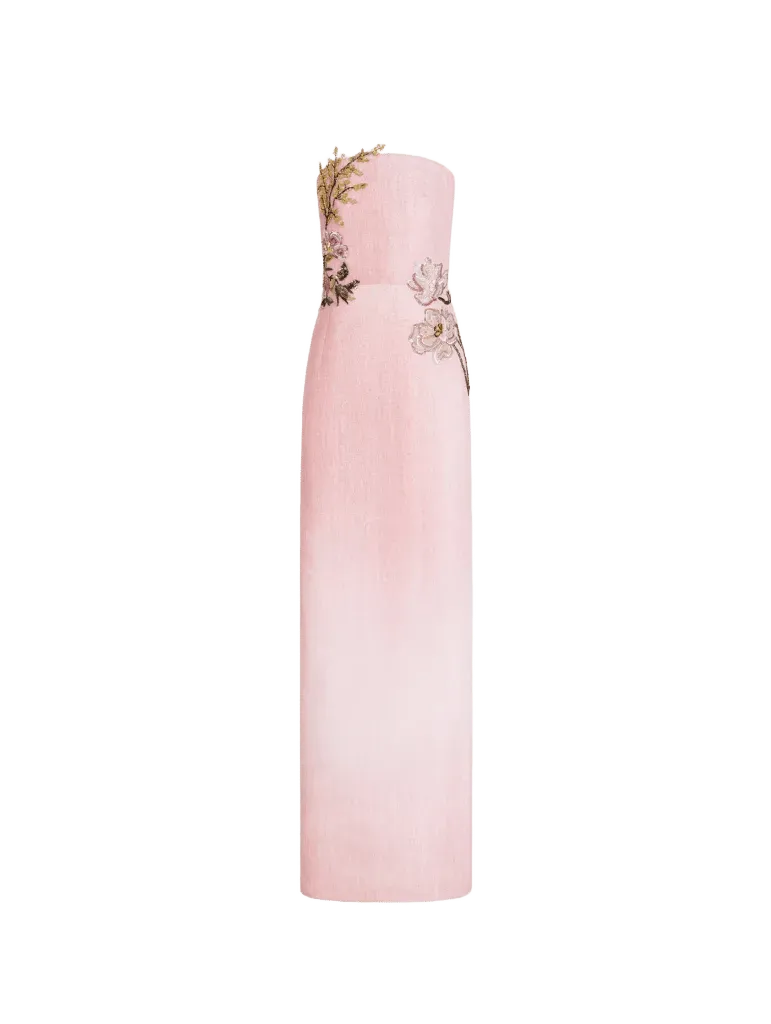 Beaded Mixed Botanical Embroidered Column Gown