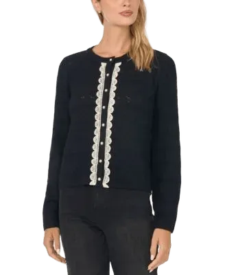 Women's Pointelle Lace-Trim Cardigan Sweater