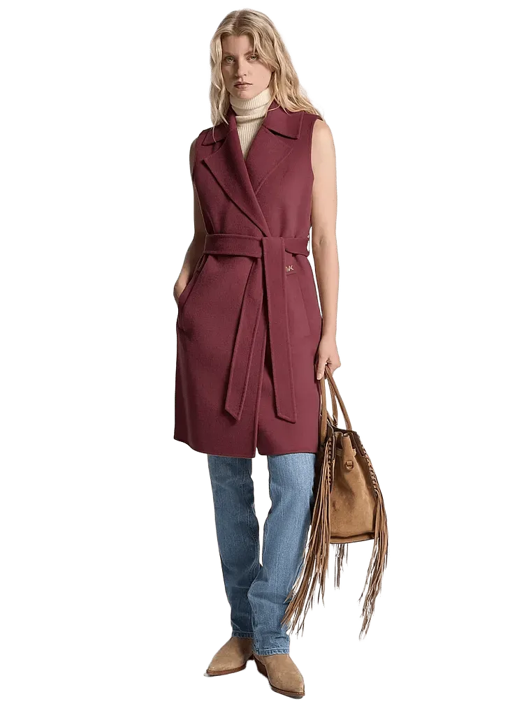 Wool Blend Belted Wrap Vest