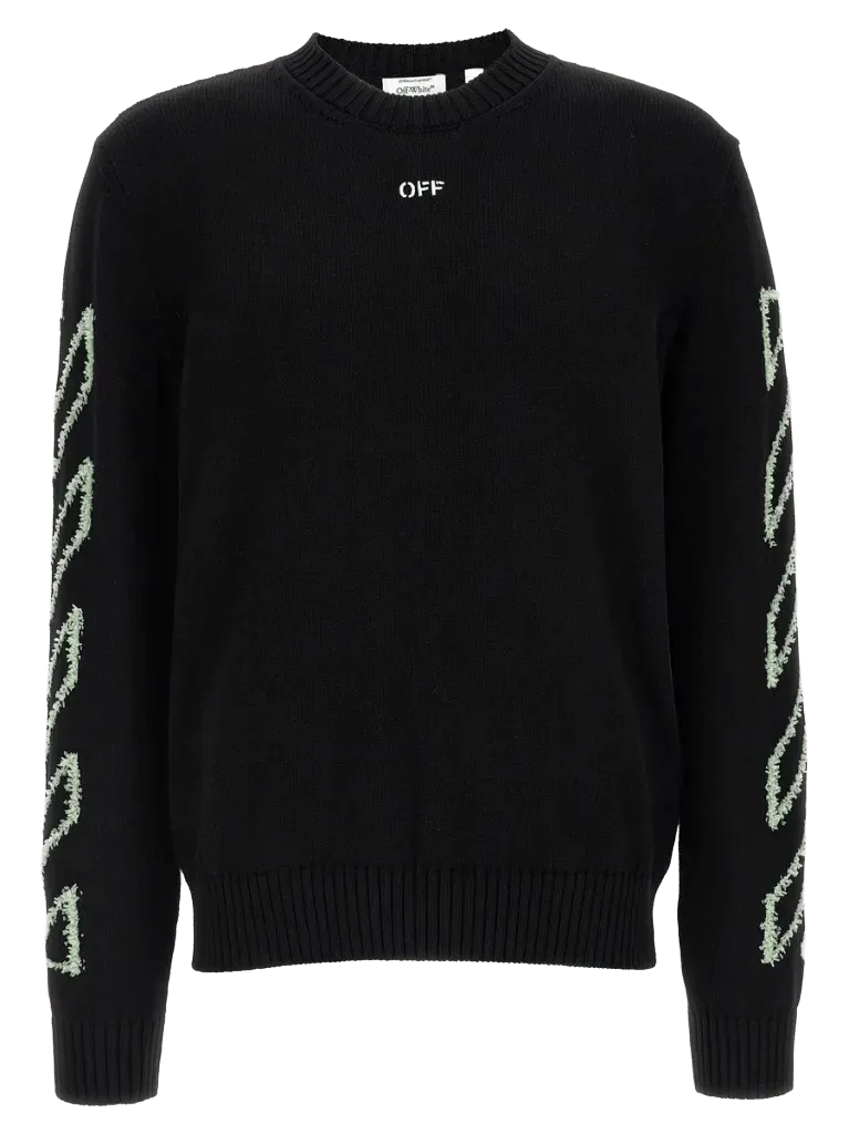 Off-White Logo-Embroidered Diag Outline Cotton Sweater — Black