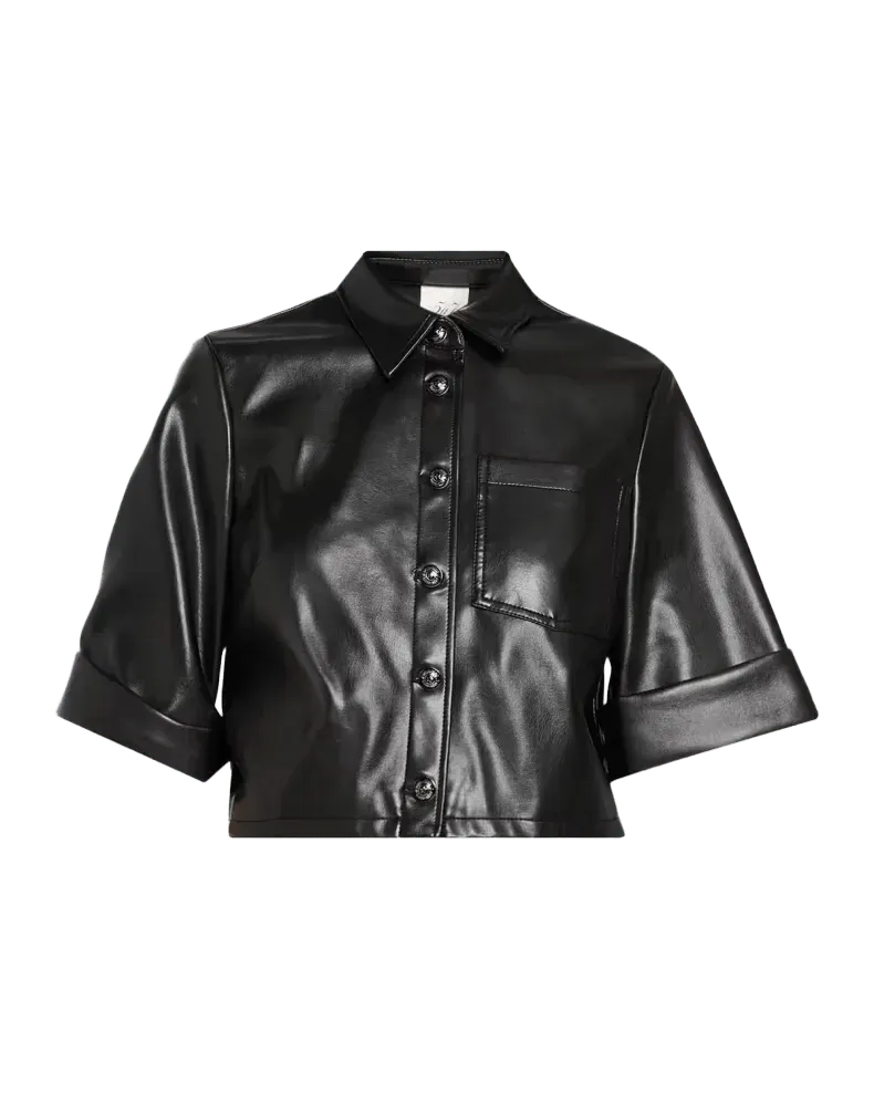 Vegan Leather Button-Front Shirt