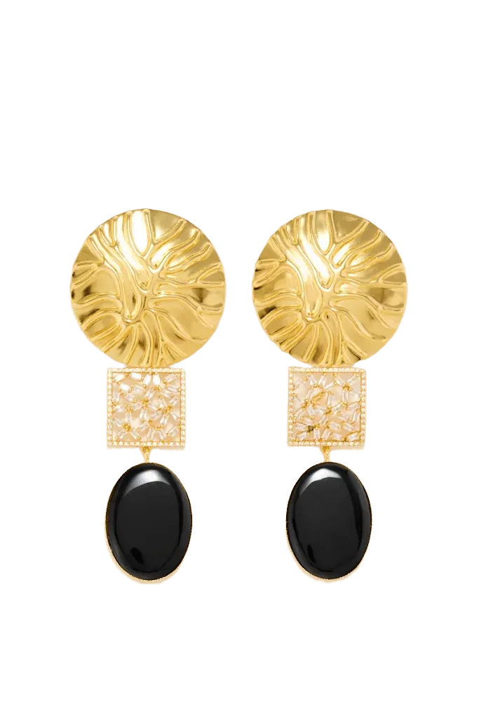 Strass oval earrings - Gold & Black