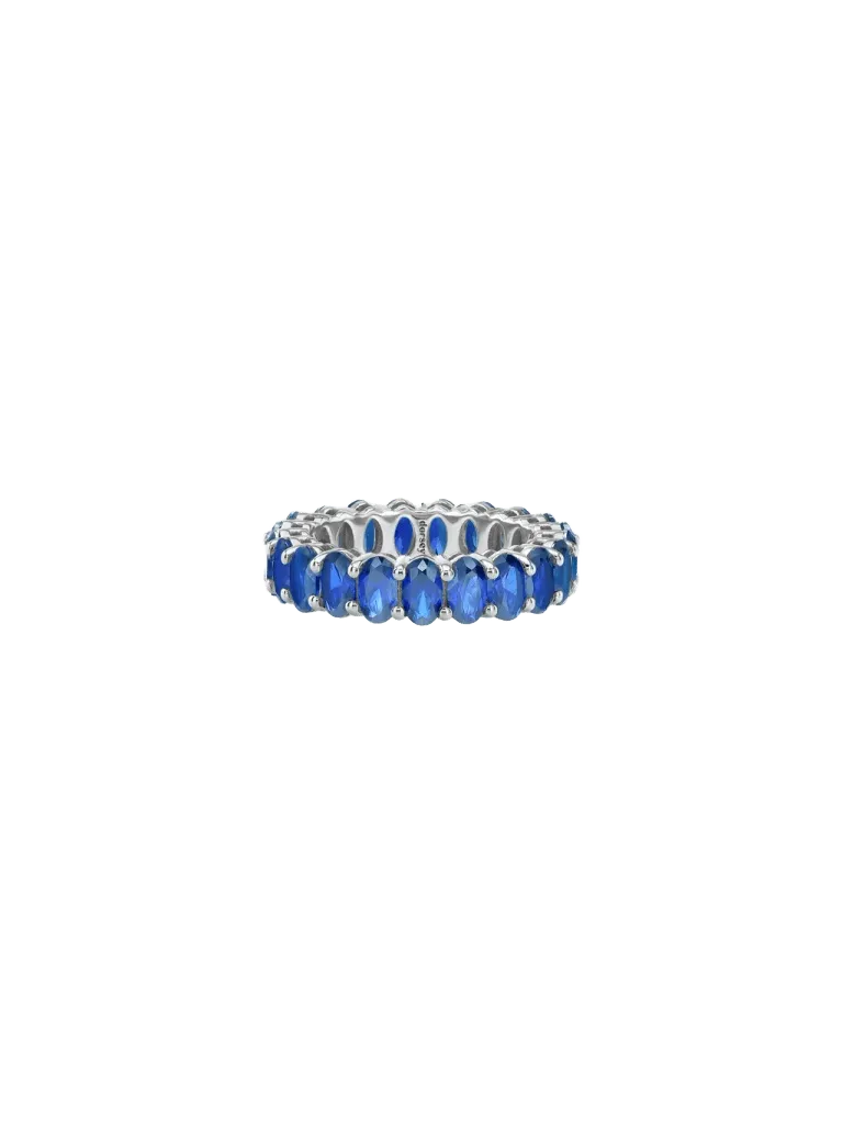 14K OVAL-CUT ETERNITY BAND IN LAB BLUE SAPPHIRE, 14K WHITE GOLD
