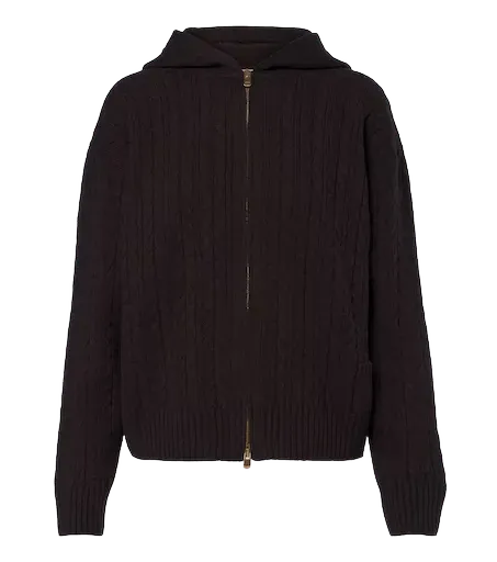 Cable-knit cashmere zip-up hoodie